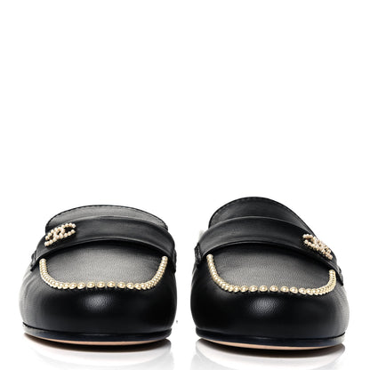 Chanel Lambskin Pearl CC Mules 38 Black 2 of 7