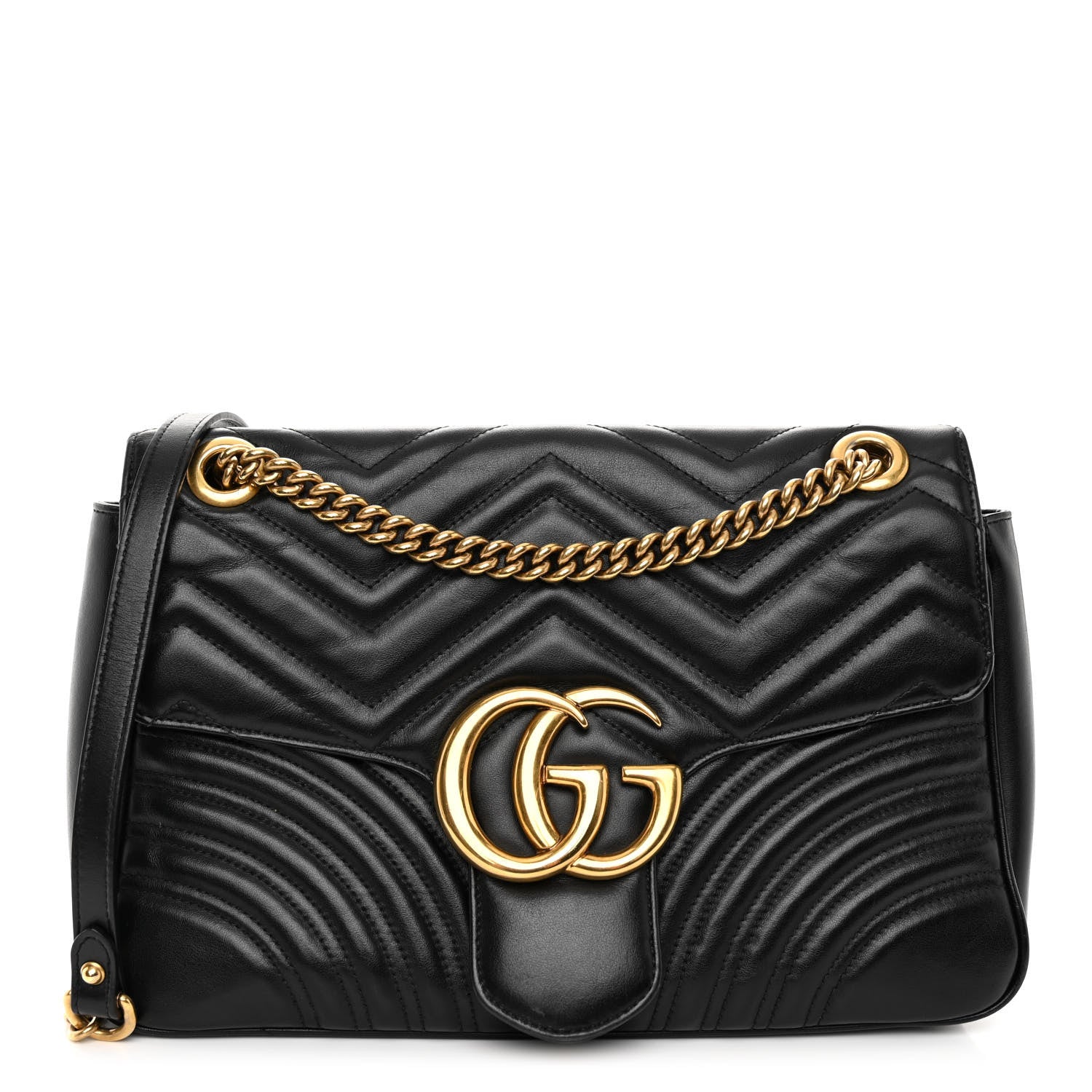 Gucci Calfskin Matelasse Medium GG Marmont Shoulder Bag Black 1 of 10