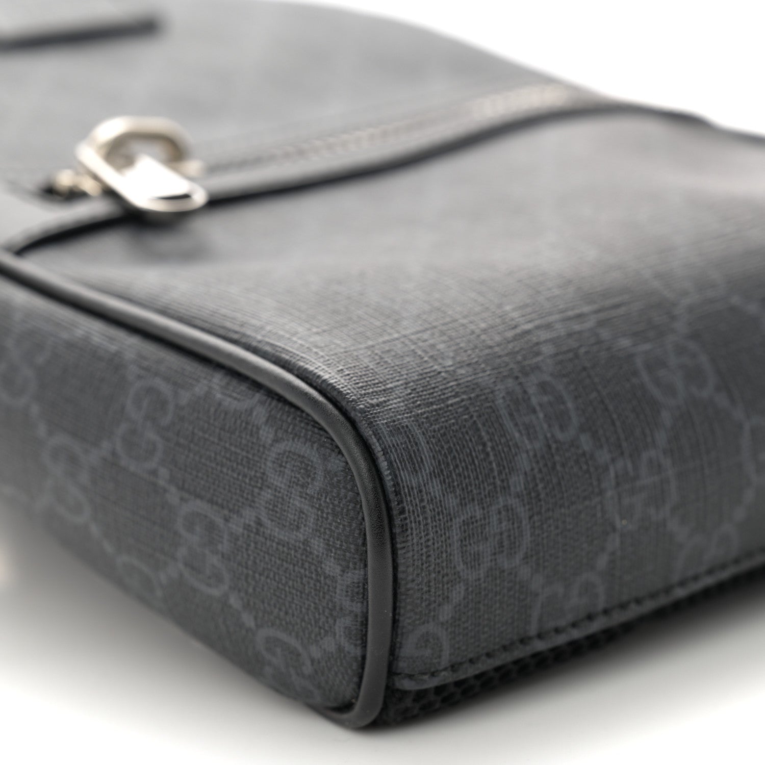 Gucci GG Supreme Monogram Calfskin Web Sling Backpack Black Grey 9 of 10