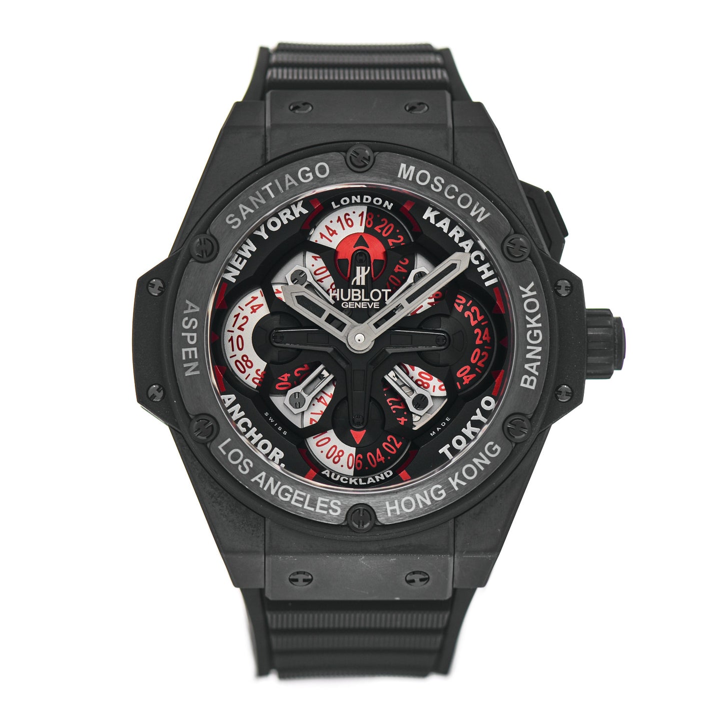 Ceramic Rubber 48mm Big Bang King Power Unico GMT Skeleton World Time Automatic Watch Black 771.CI.1170.RX