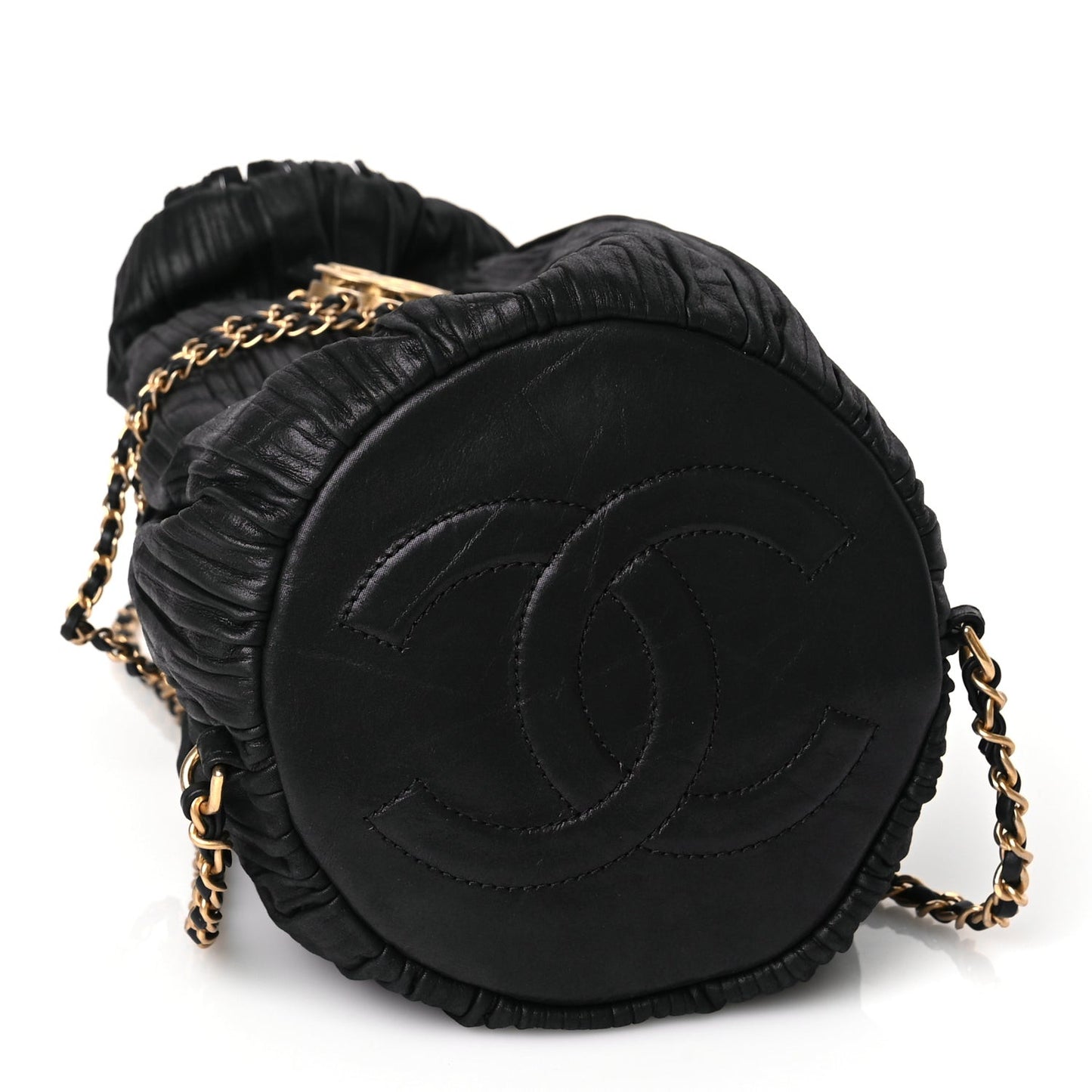 Iridescent Crumpled Calfskin Small Coco Pleats Backpack Black