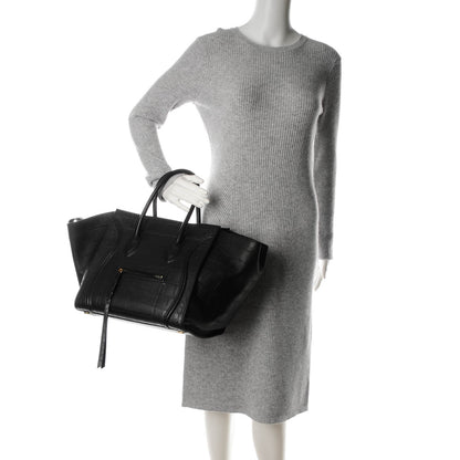 Celine Crocodile Embossed Calfskin Medium Phantom Luggage Black 2 of 7