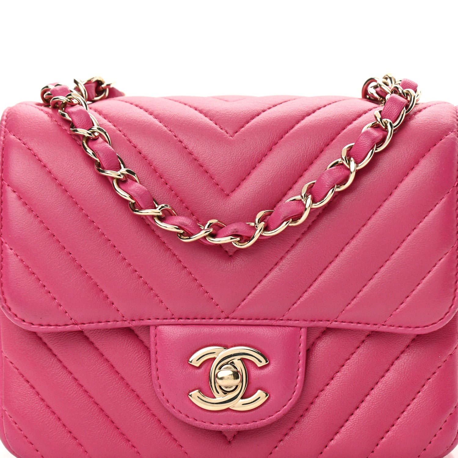 Chanel Lambskin Chevron Quilted Mini Square Flap Fuchsia 8 of 16
