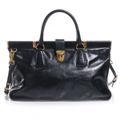 Prada Vitello Shine Borsa Cerniera Black Talco 1 of 11