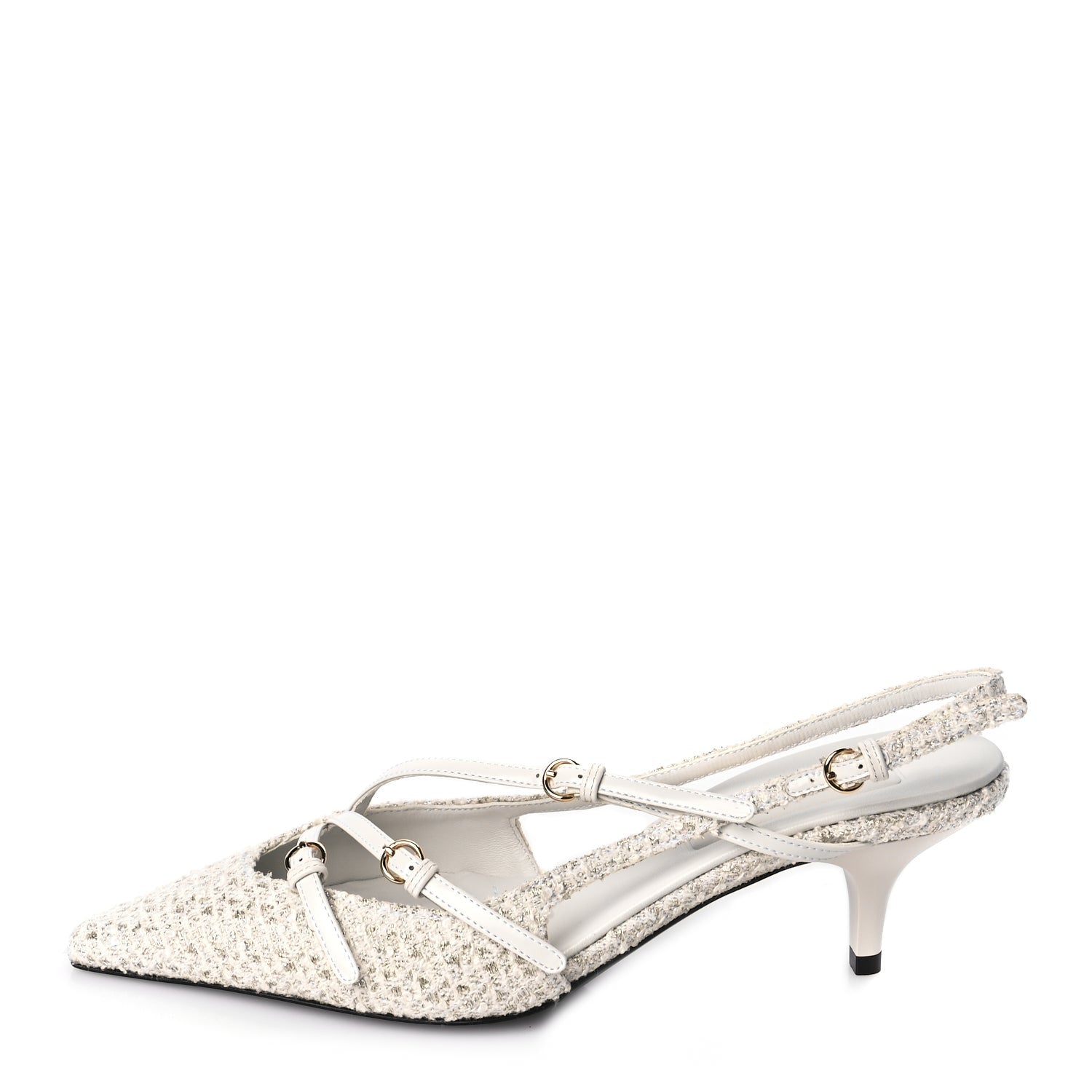 Miu Miu Tweed Buckle 55mm Slingback Pumps 37 White 1 of 8