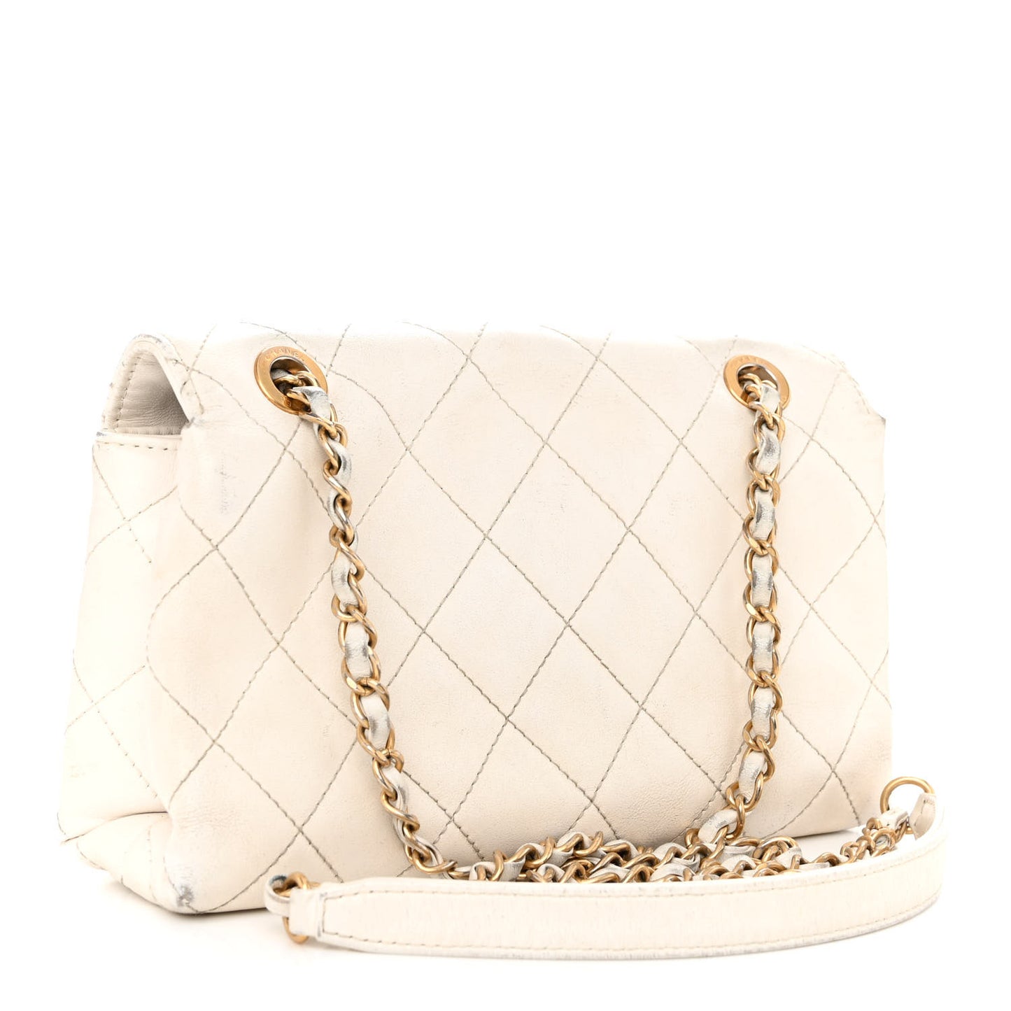 Calfskin Quilted Small Enchained Flap White