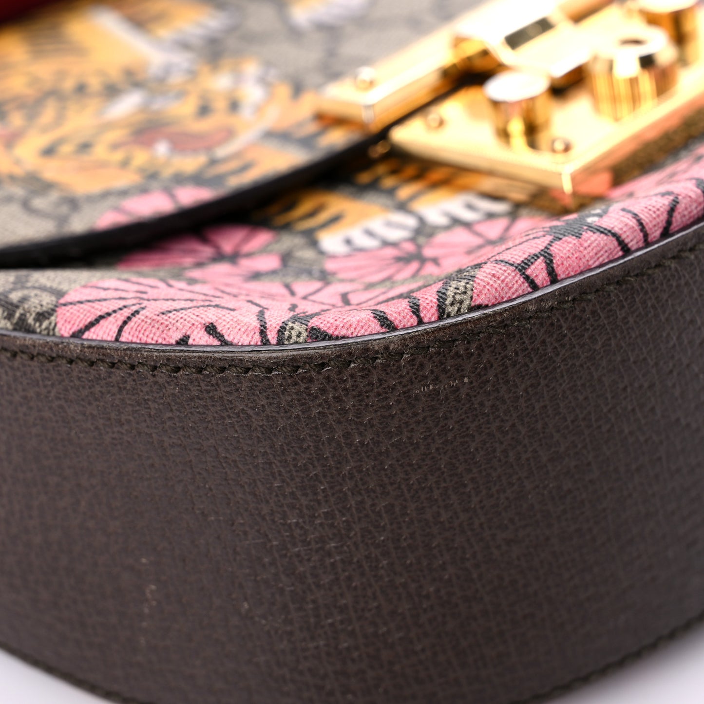 GG Supreme Monogram Bengal Web Medium Padlock Messenger Shoulder Bag Beige Pink