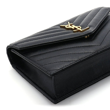 Saint Laurent Grain De Poudre Matelasse Chevron Monogram Envelope Chain Wallet Black 7 of 8