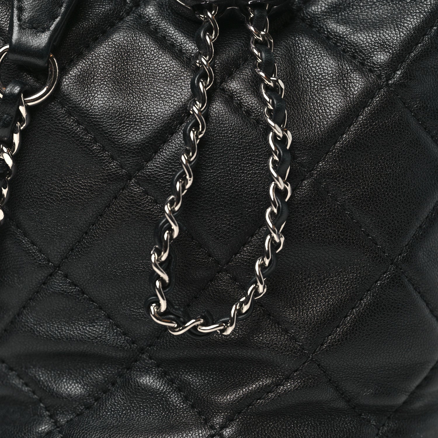 Chanel Lambskin Quilted CC Drawstring Bucket Bag Black 8 of 11