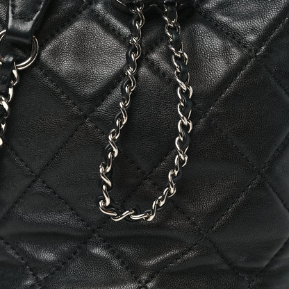 Chanel Lambskin Quilted CC Drawstring Bucket Bag Black 8 of 11