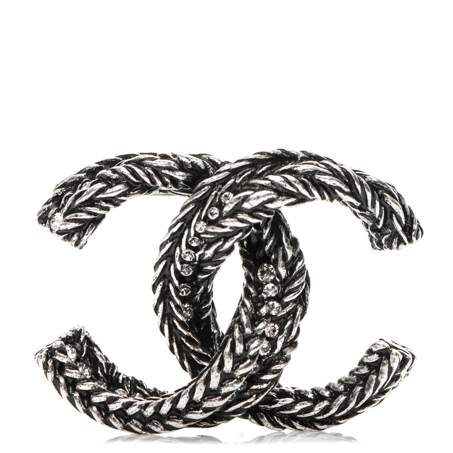 Crystal Ruthenium Braided CC Brooch