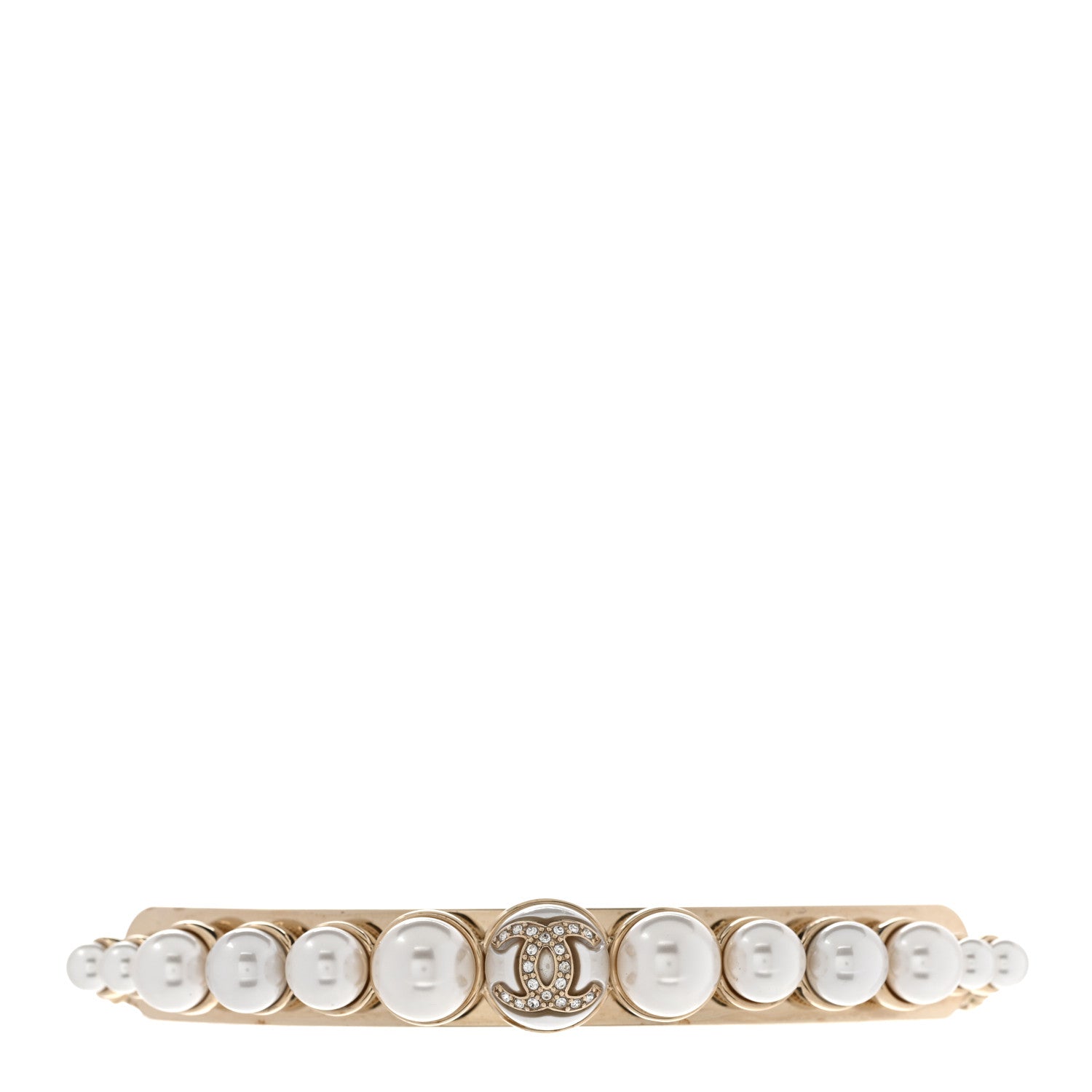 Chanel Pearl Crystal CC Choker Necklace Gold Pearly White 1 of 6