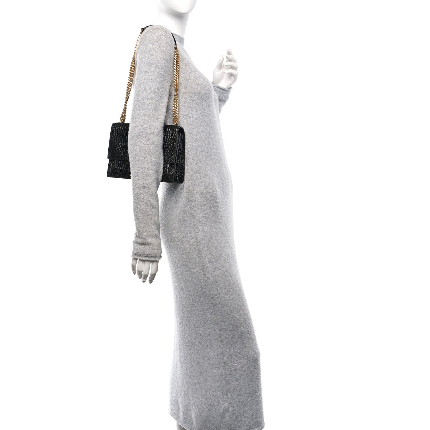 Saint Laurent Calfskin Crocodile Embossed Medium Monogram Sunset Black 2 of 9