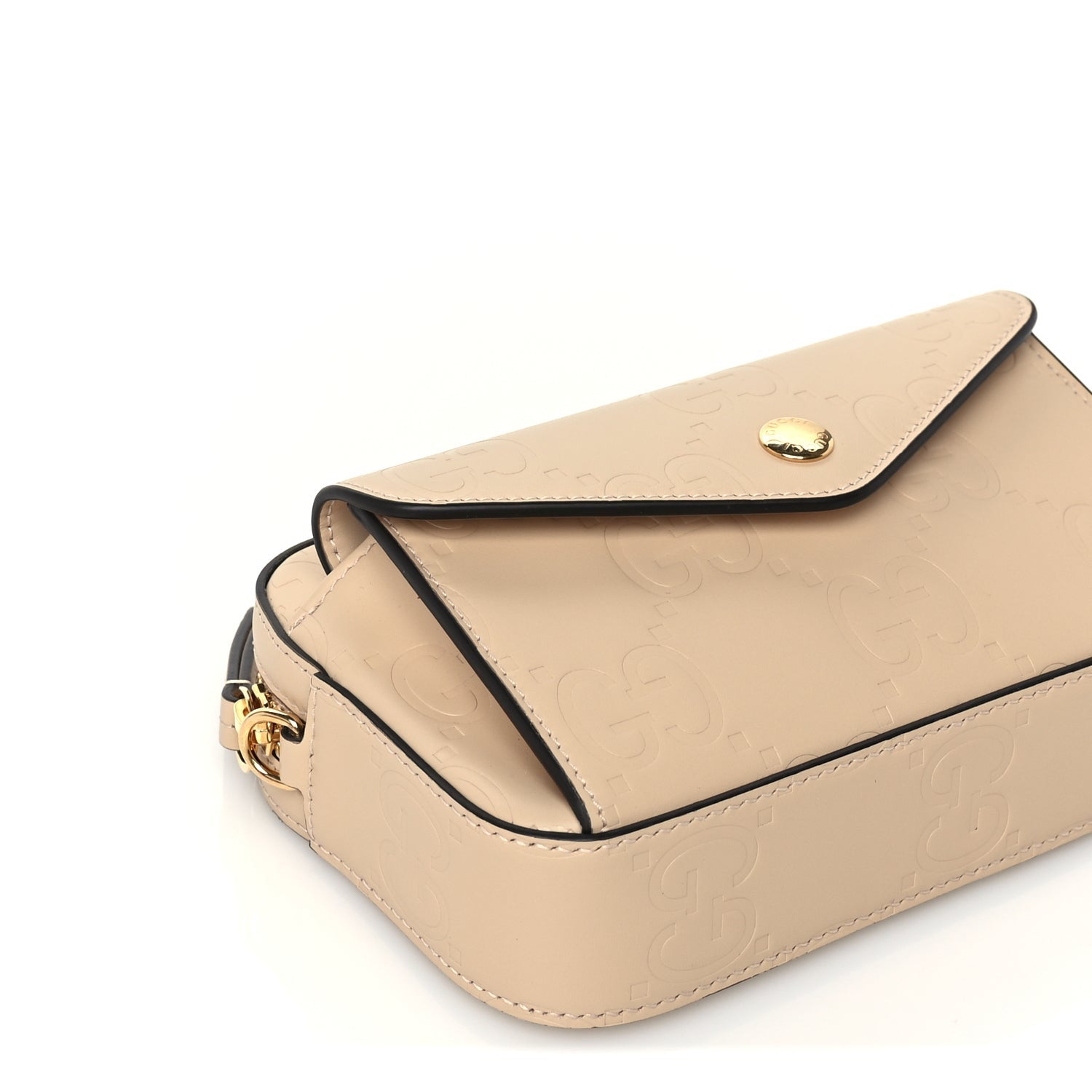 Gucci Calfskin GG Super Mini Debossed Chain Wallet  Light Beige 7 of 8