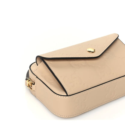 Gucci Calfskin GG Super Mini Debossed Chain Wallet  Light Beige 7 of 8
