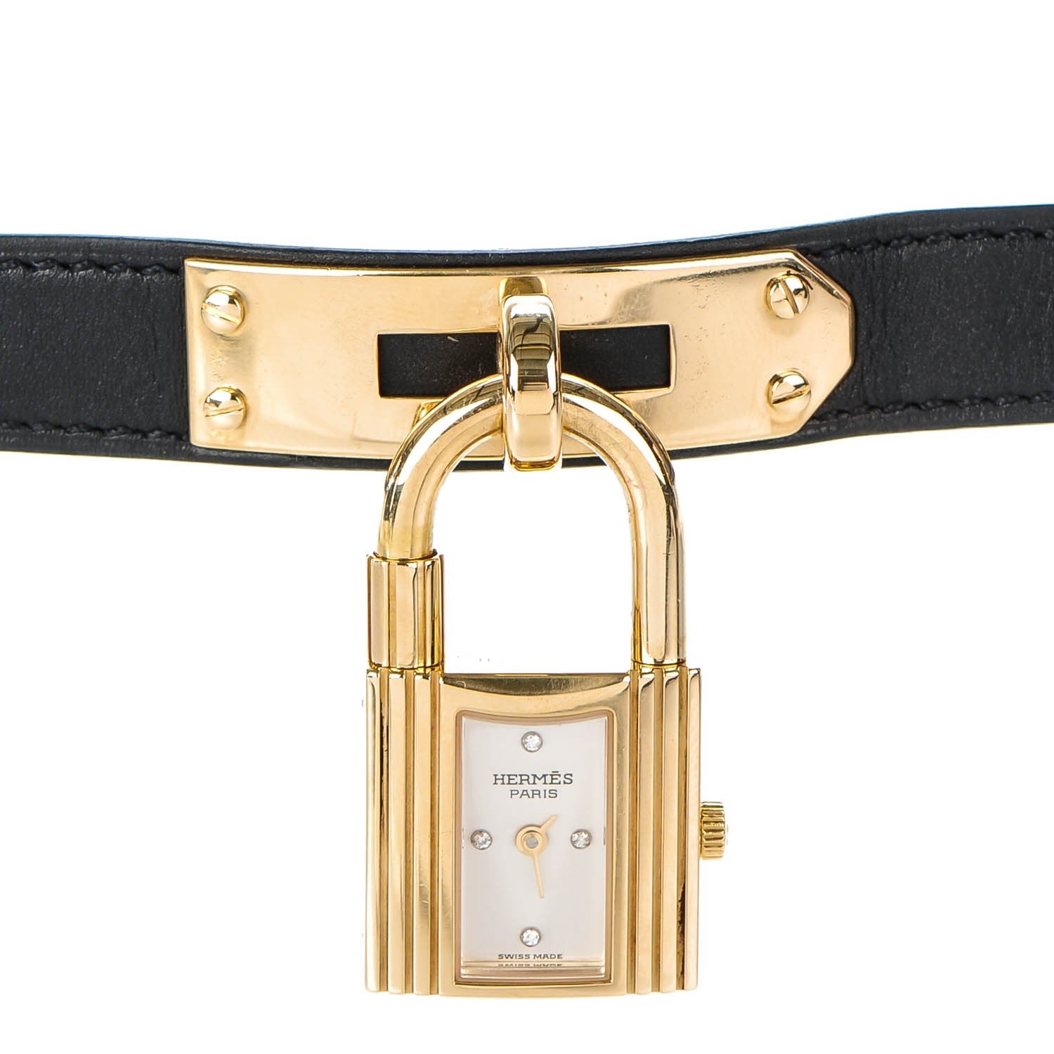 Hermes Stainless Steel Barenia 20mm Kelly Cadena Double Tour Quartz Watch Noir 1 of 8