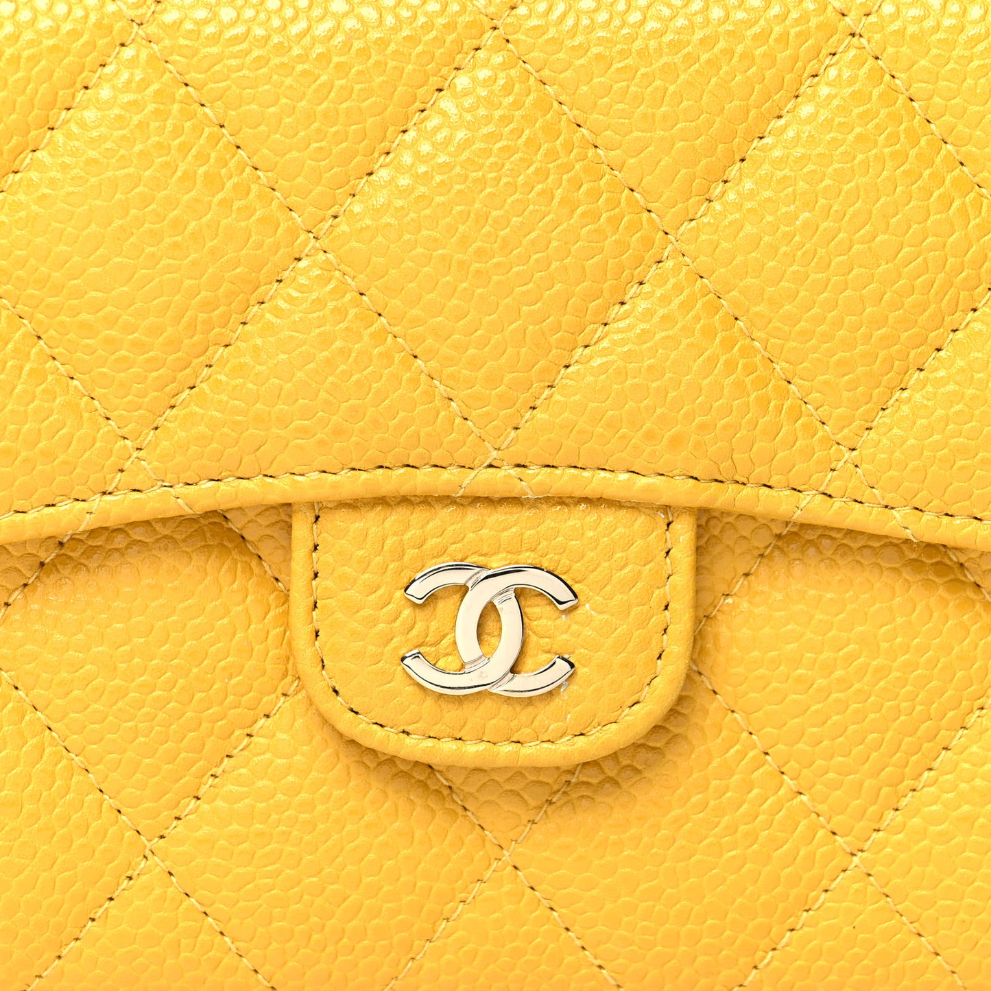 Caviar Quilted Compact Flap Wallet Yellow