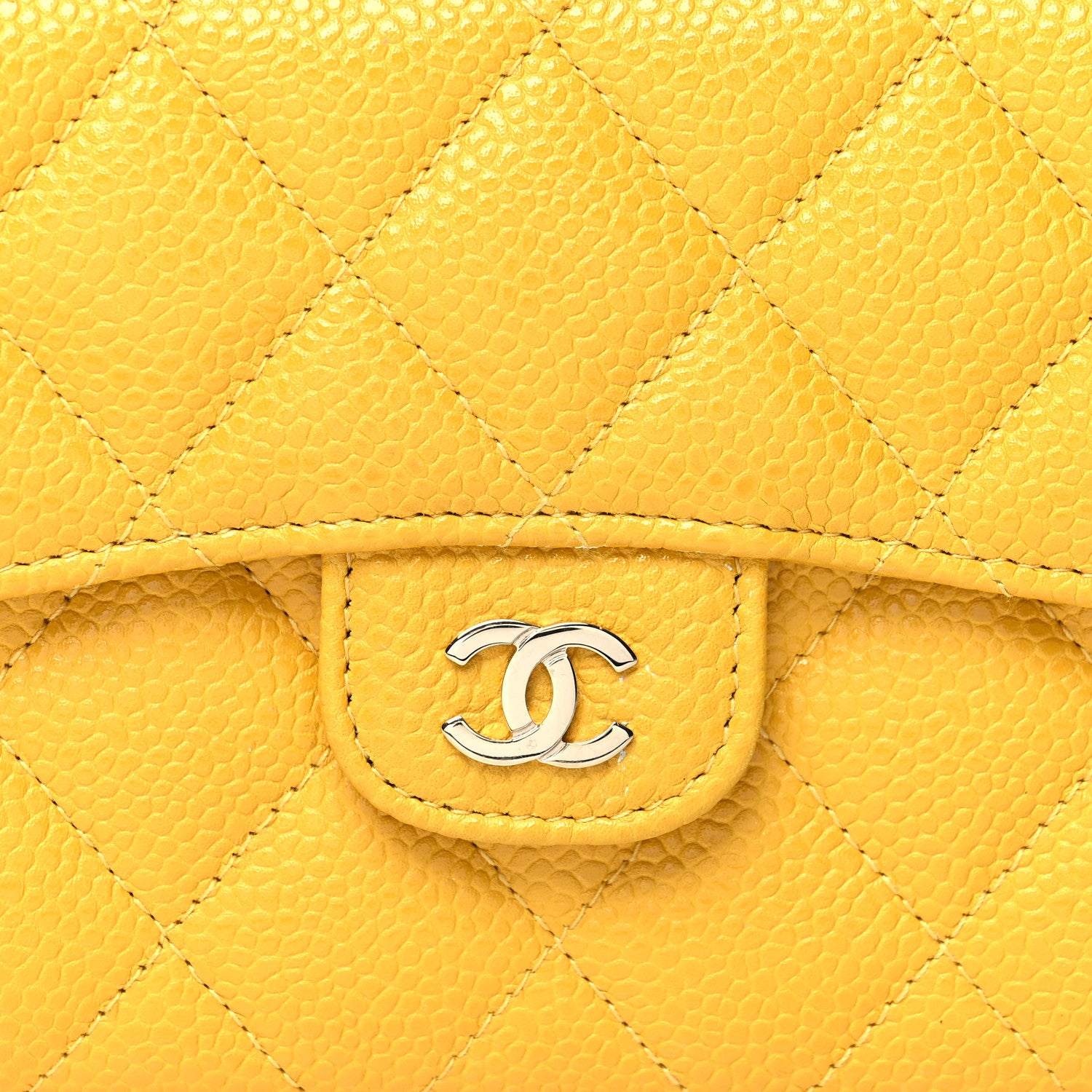Chanel Caviar Quilted Compact Flap Wallet Yellow 9 of 14