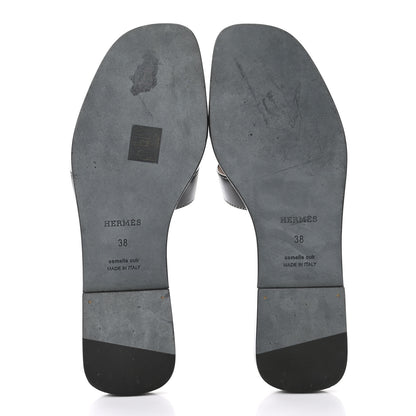 Hermes Box Calfskin Oran Sandals 38 Black 5 of 8