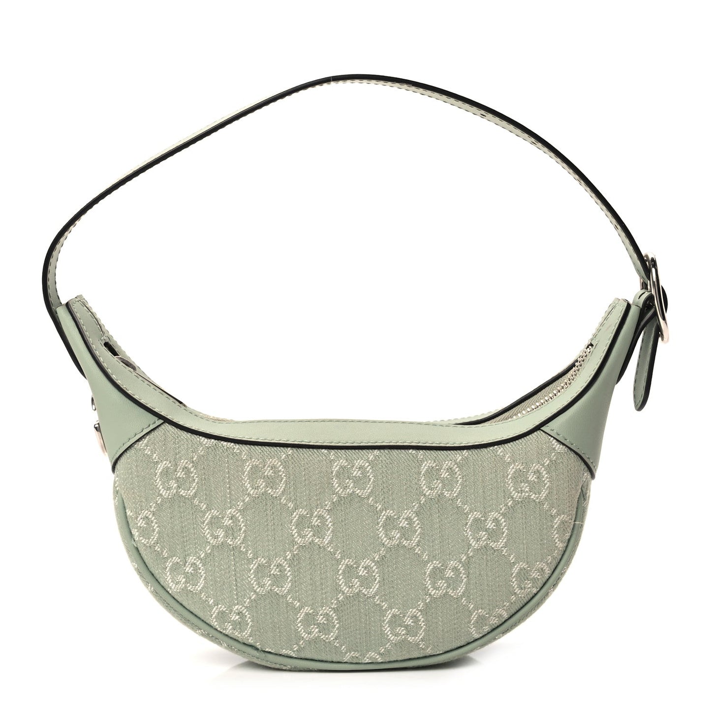 Denim GG Monogram Calfskin Mini Ophidia Half Moon Hobo Pale Green