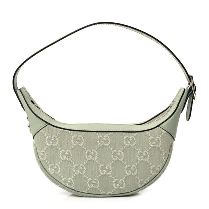 Gucci Denim GG Monogram Calfskin Mini Ophidia Half Moon Hobo Pale Green 1 of 9