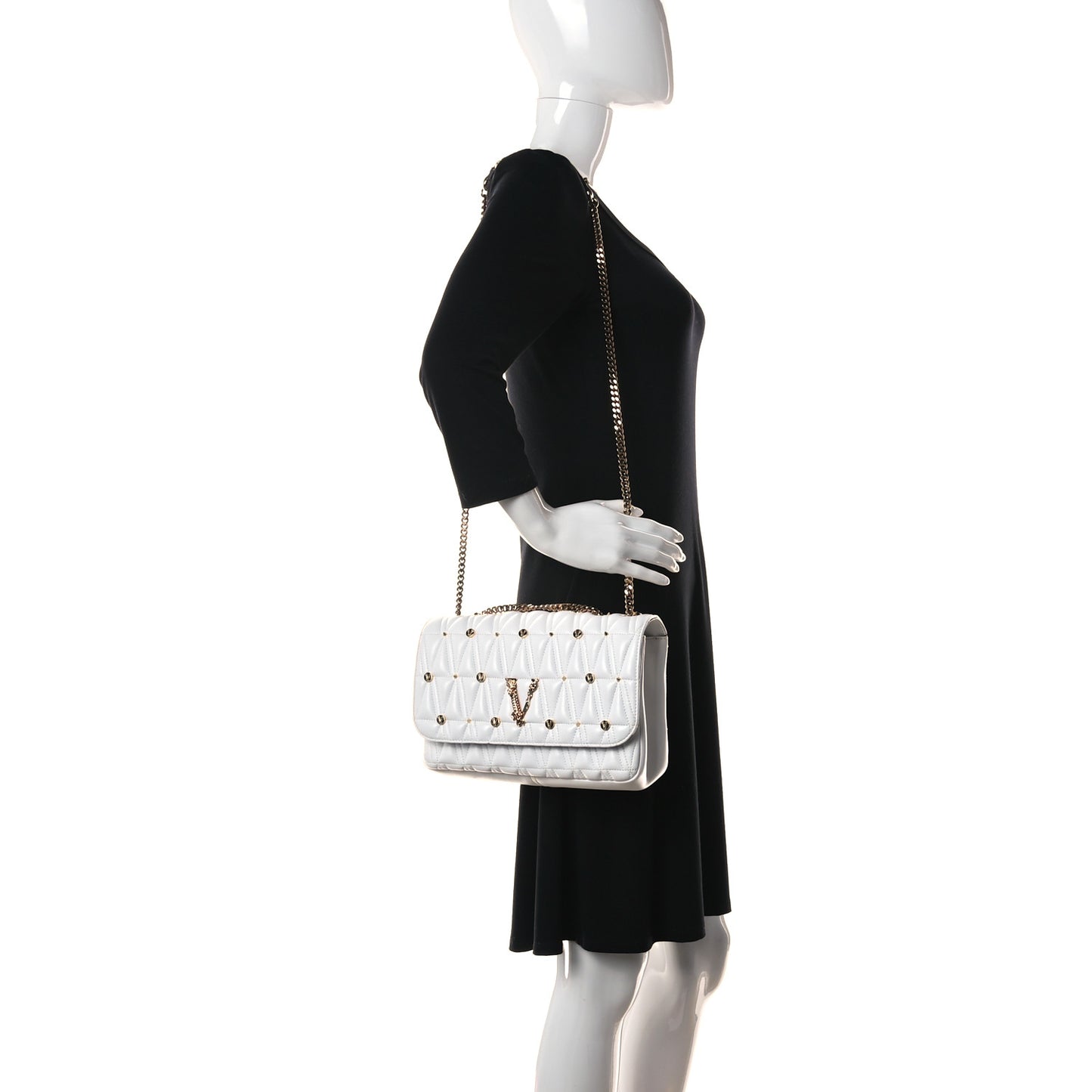 Nappa Quilted Studded Virtus Shoulder Bag White