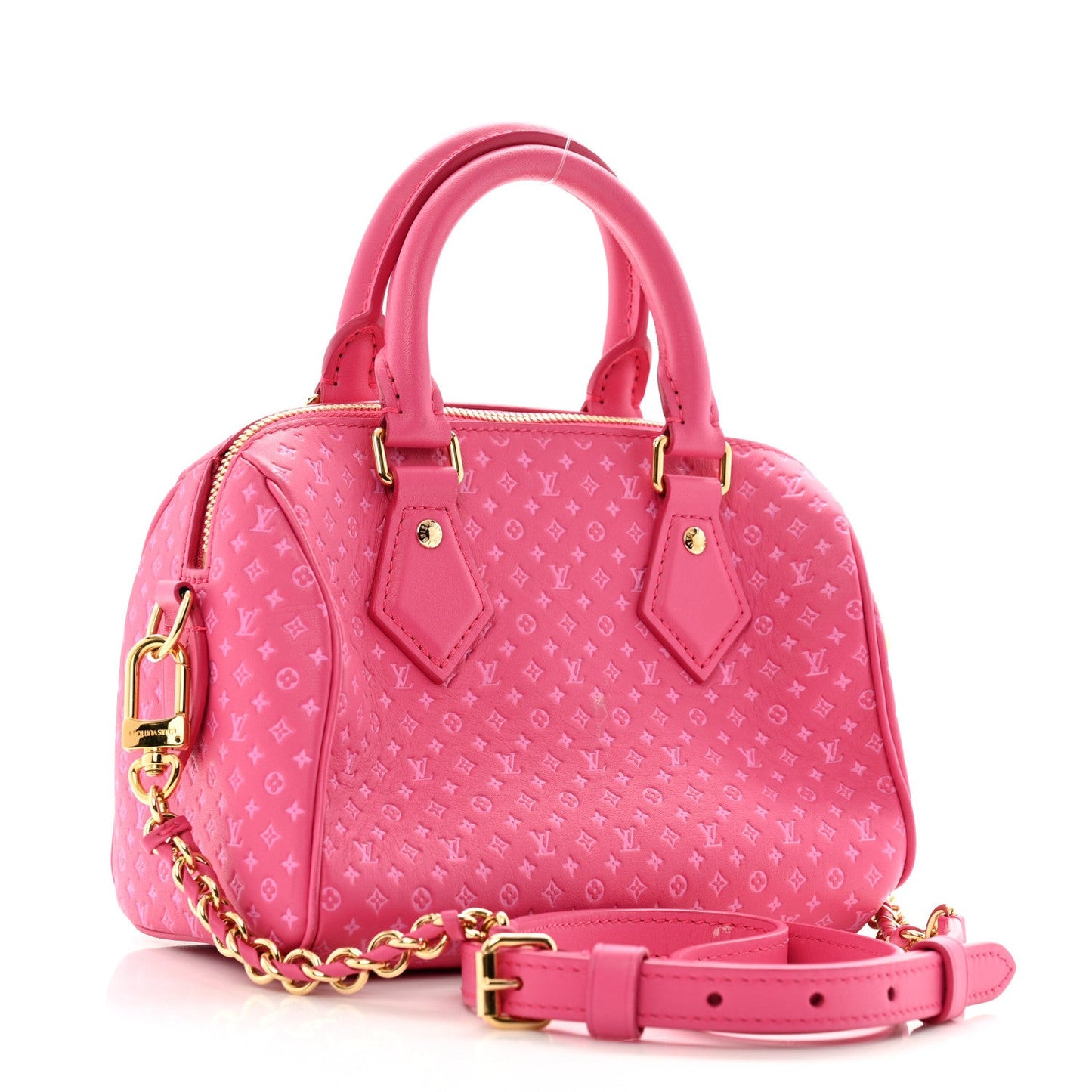 Calfskin Nanogram Embossed Speedy Bandouliere 20 Rose