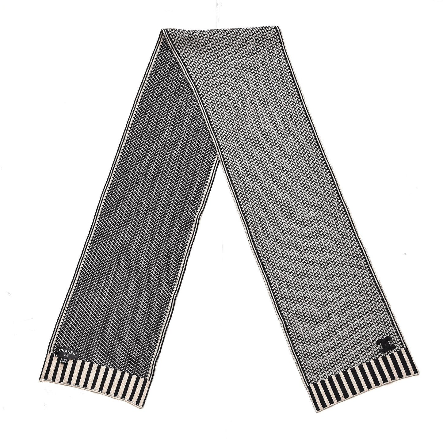 Cashmere Houndstooth CC Scarf Black Beige