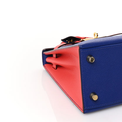 Hermes Epsom Bi-Color Horseshoe Kelly Sellier 25 Bleu Electrique Rose Jaipur 8 of 9