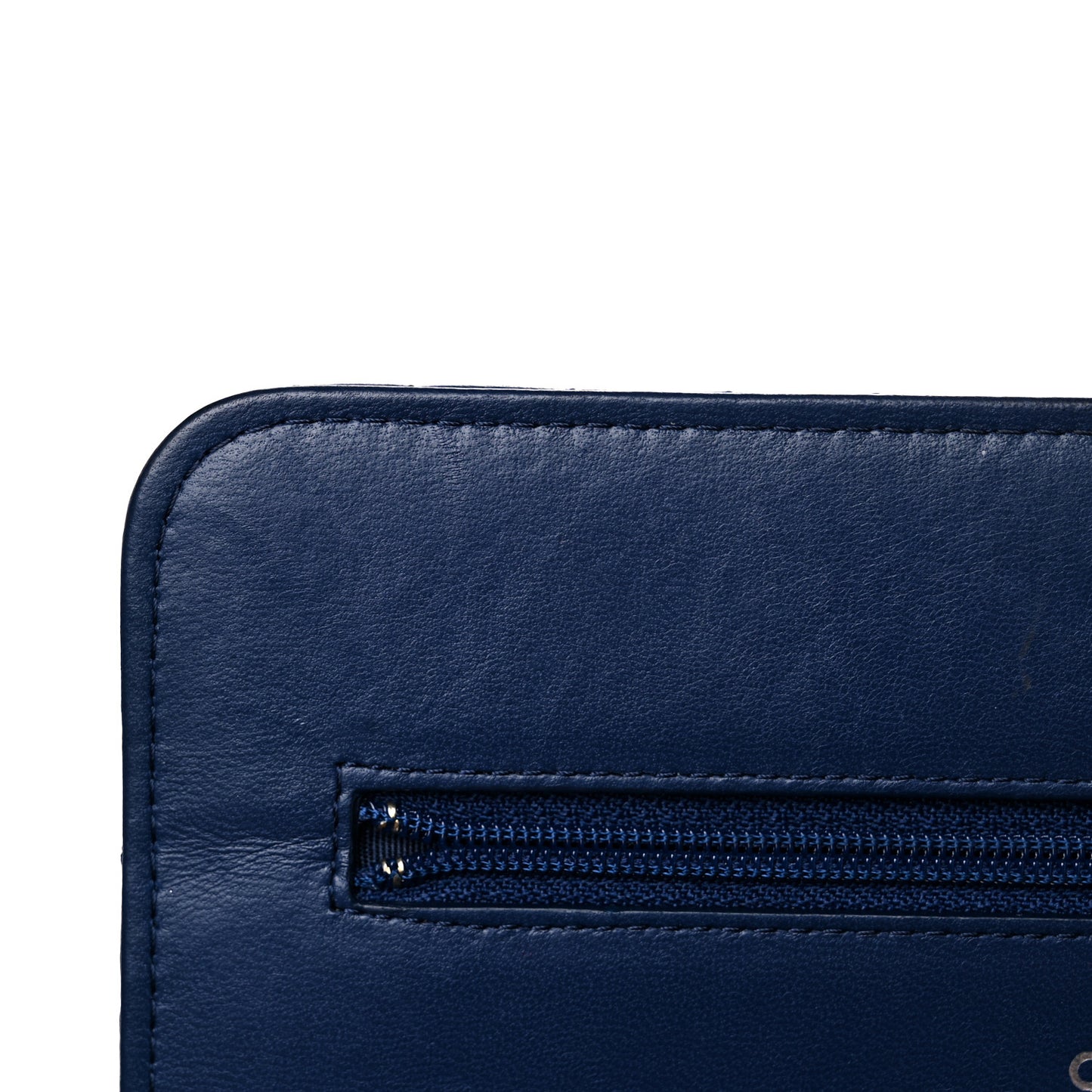 Lambskin Quilted CC Crossing Wallet On Chain WOC Blue