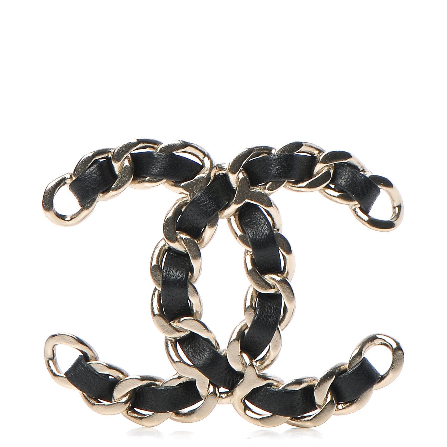 Lambskin Chain CC Brooch Black Gold