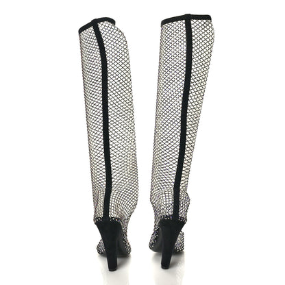 Saint Laurent Mesh Crystal Koller 100 Knee High Boots 37 Black 5 of 7