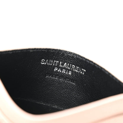 Saint Laurent Grain De Poudre Matelasse Chevron Monogram Credit Card Case Pale Pink 6 of 7