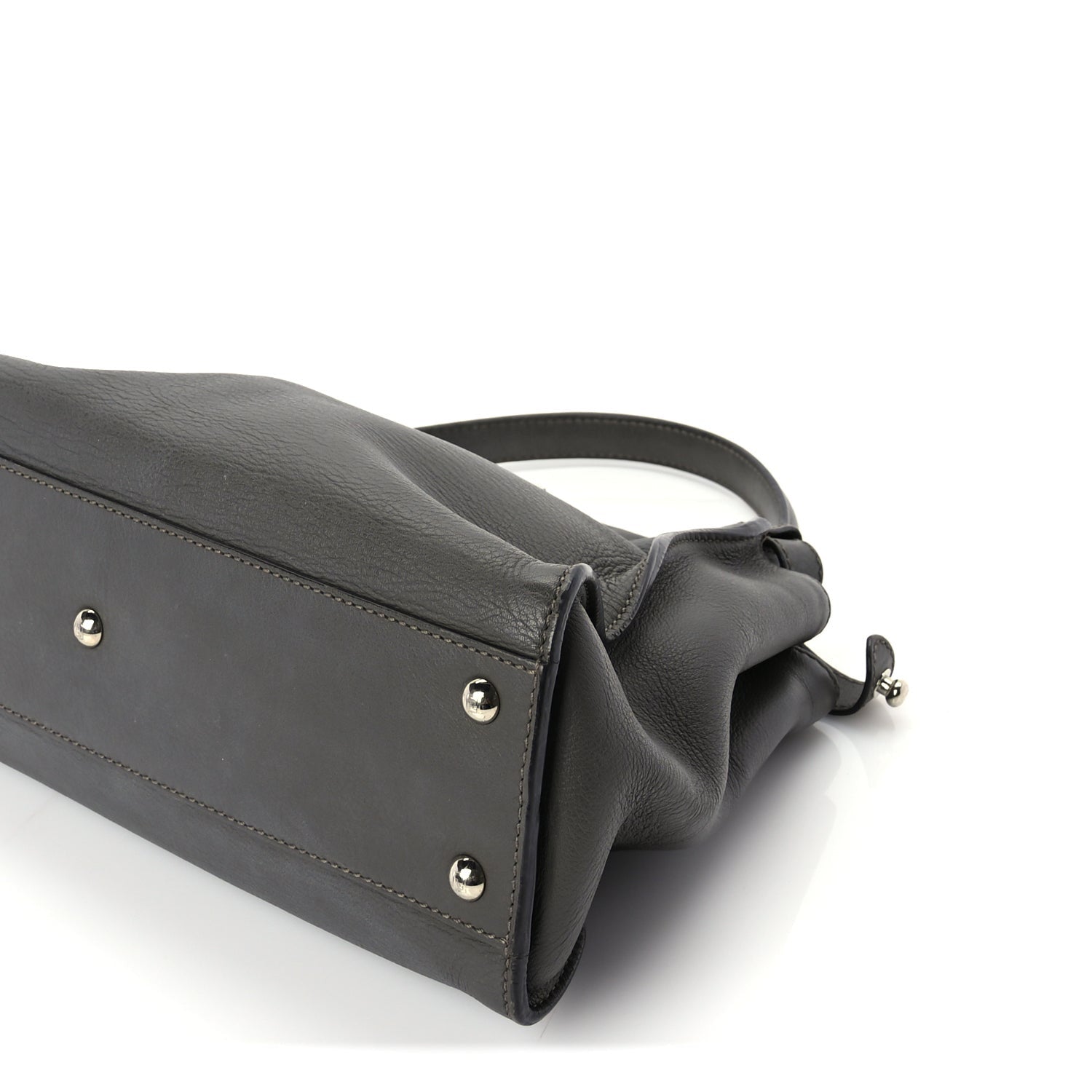 Fendi Vitello Seta Shiny Nappa Medium Peekaboo Iconic Satchel  Carbone Grigio Polvere 8 of 8