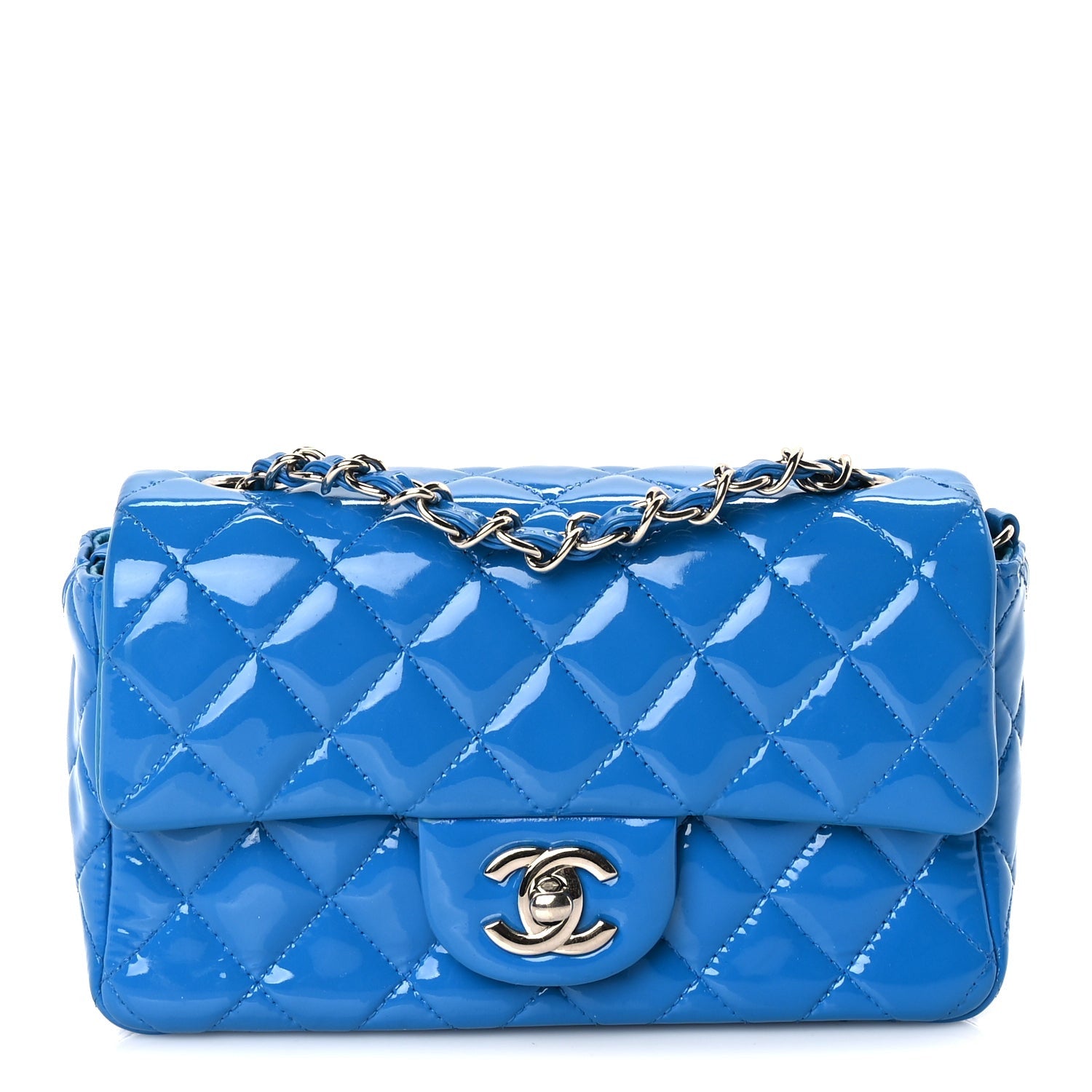 Chanel Patent Calfskin Quilted Mini Rectangular Flap  Blue 1 of 9