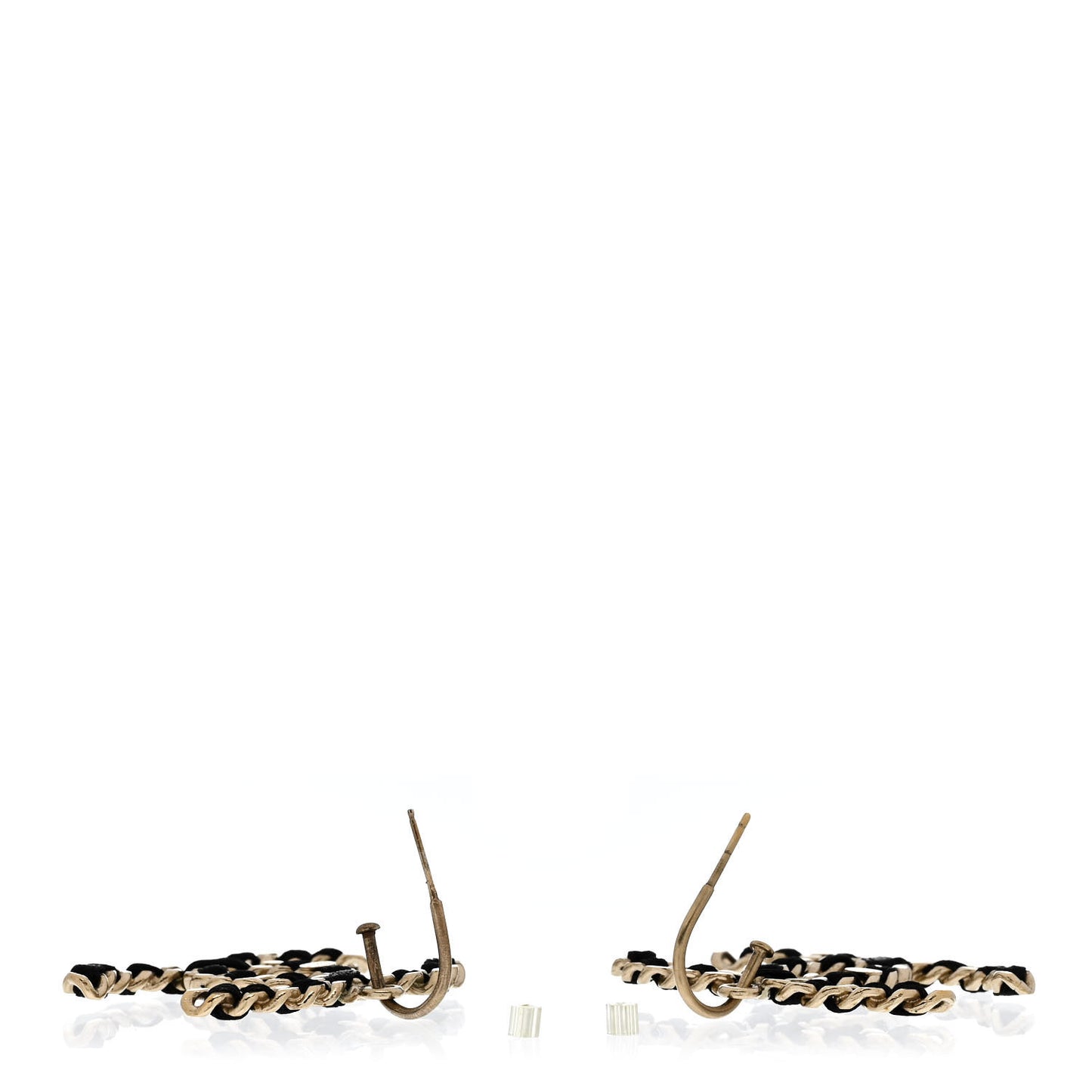Satin CC Chain Earrings Light Gold Black