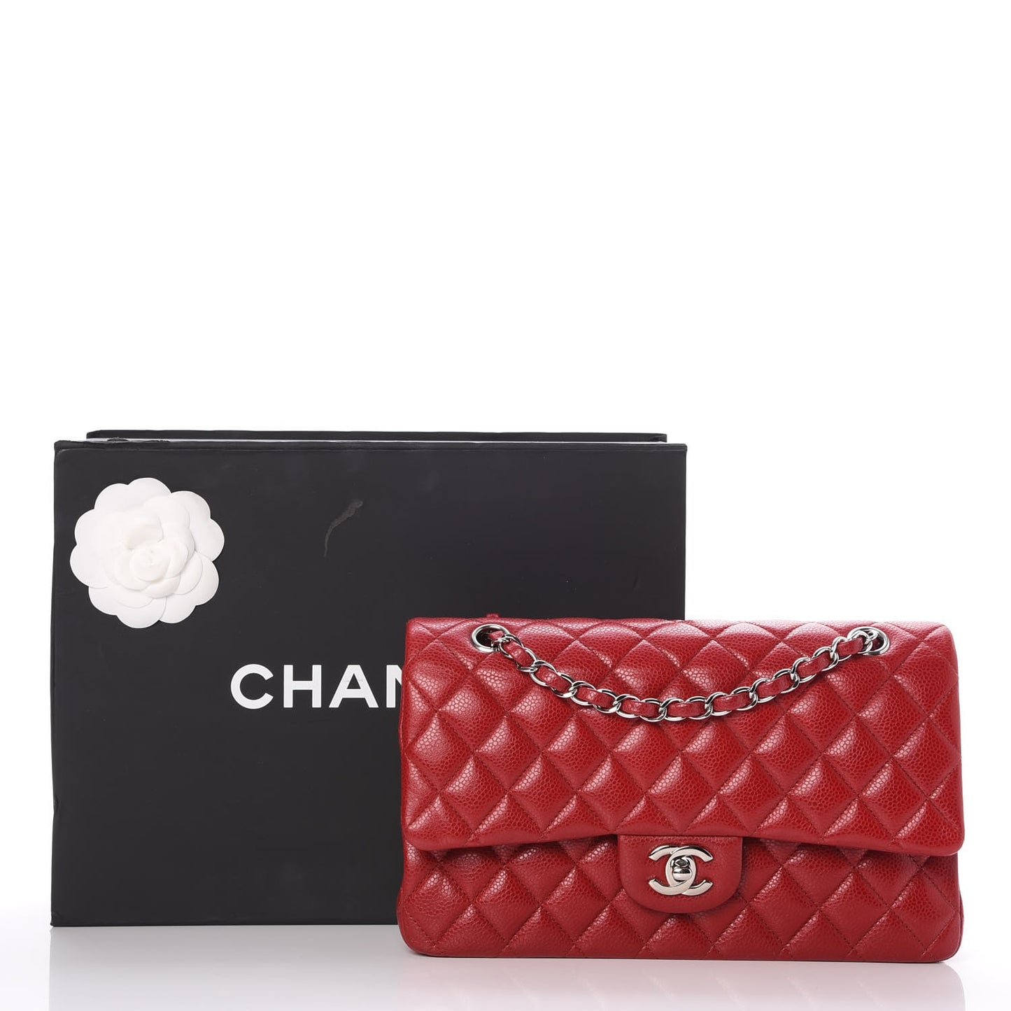 Caviar Quilted Medium Double Flap Red