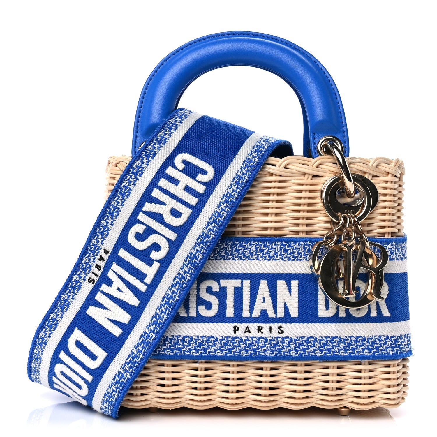 Christian Dior Wicker Oblique Mini Lady Dior Bag Florescent Blue Beige 1 of 8
