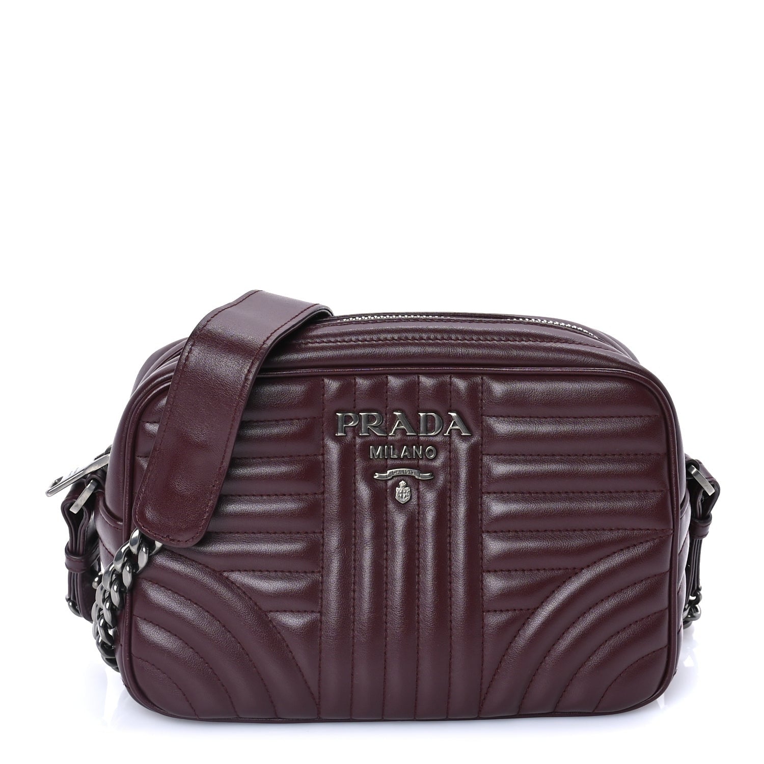 Prada Soft Calfskin Impunture Diagramme Camera Bag  Granato 1 of 7