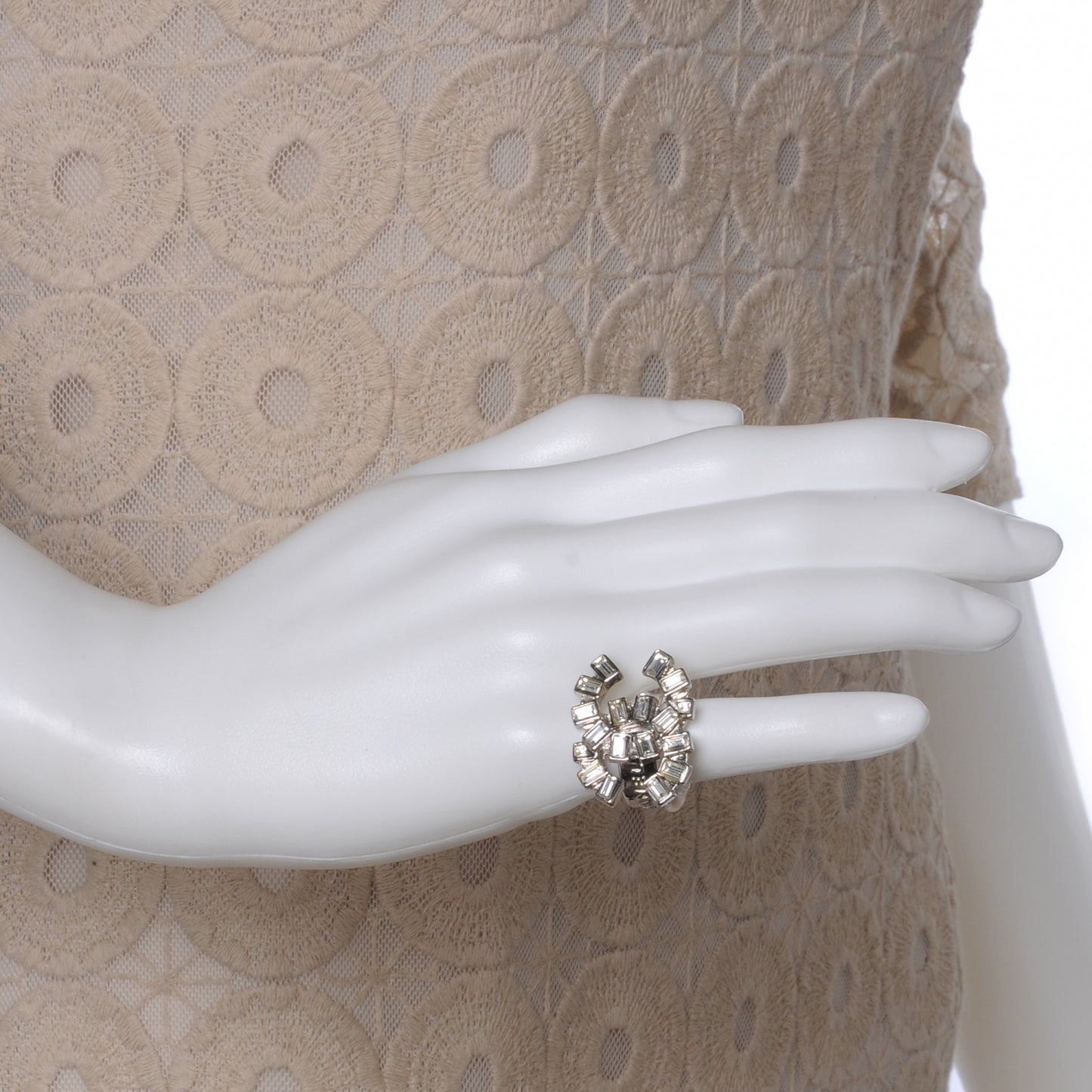 Crystal Baguette CC Logo Ring 6.5 Silver