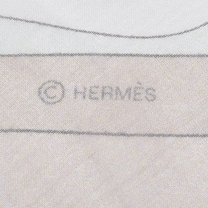 Hermes Mousseline Silk Rose De Compas Stole Scarf Bleu Glacier Beige Gris 4 of 7