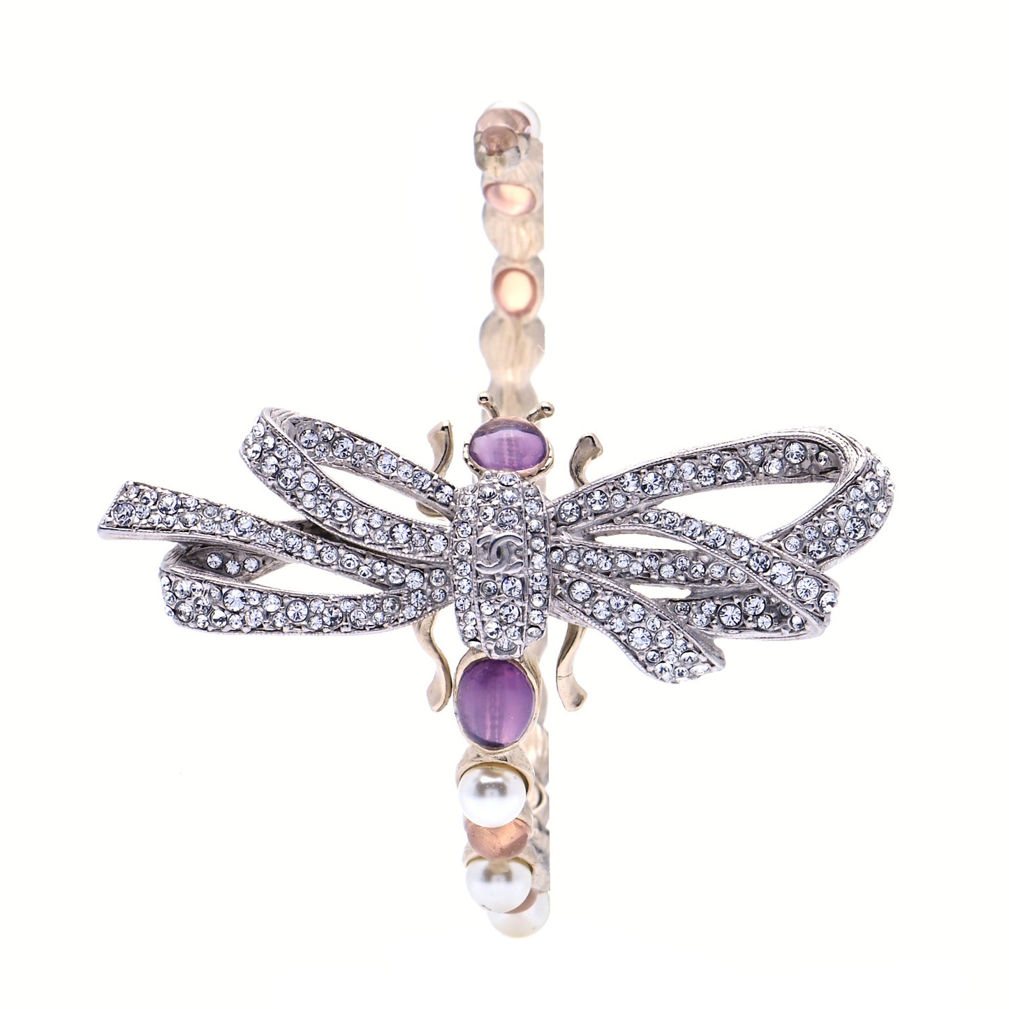 Crystal Pearl CC Dragonfly Bracelet Gold