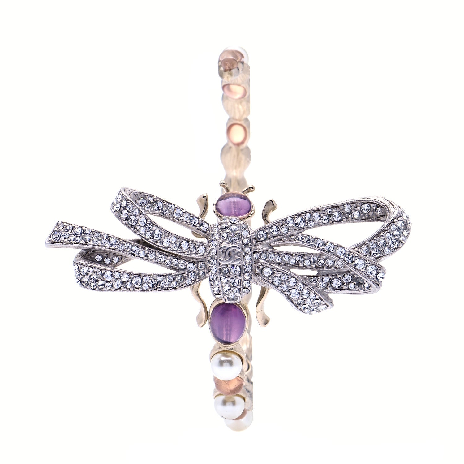 Chanel Crystal Pearl CC Dragonfly Bracelet Gold 1 of 7
