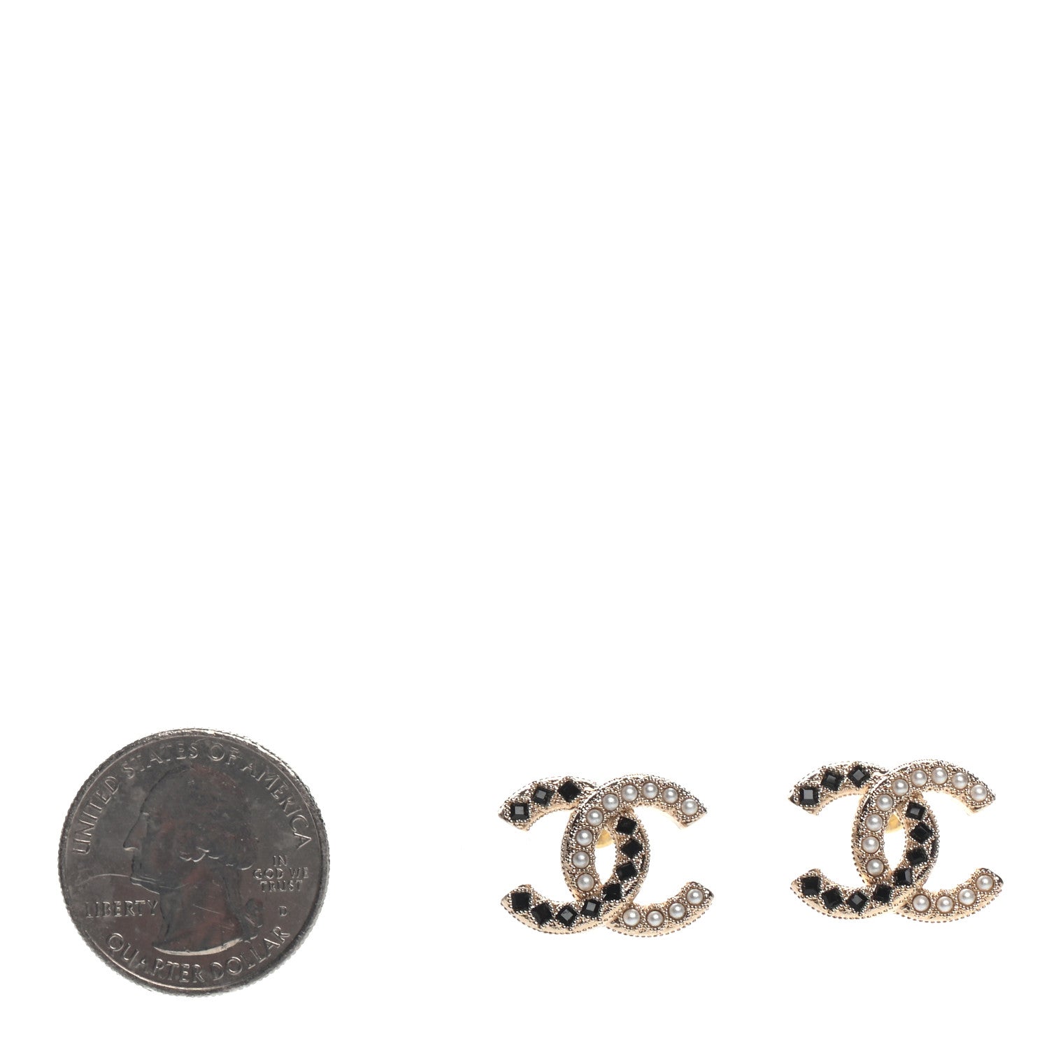 Chanel Resin Pearl CC Earrings Gold Black 2 of 5