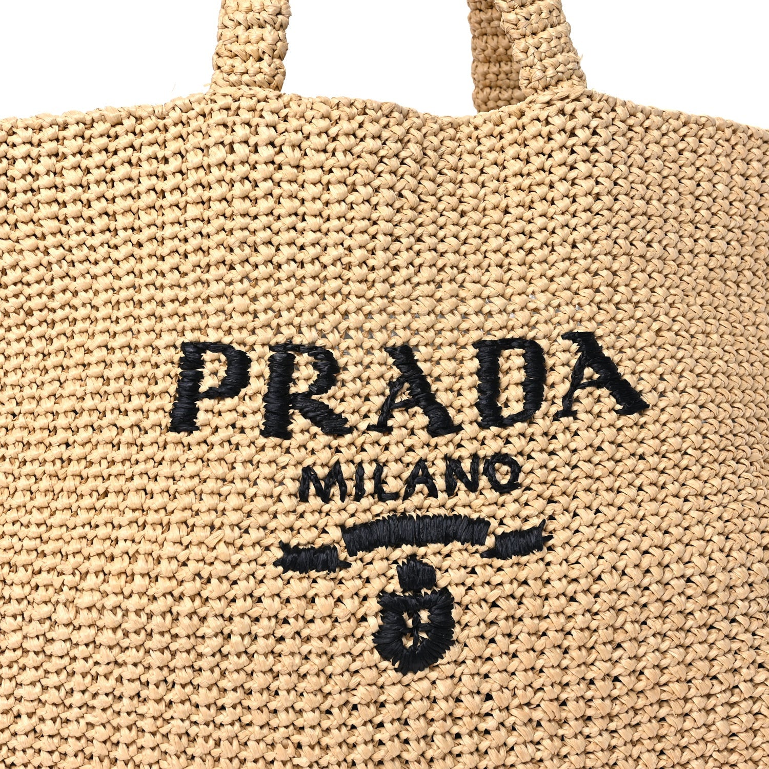 Prada Yarn Raffia Effect Crochet Embroidered Logo Tote Naturale 7 of 9