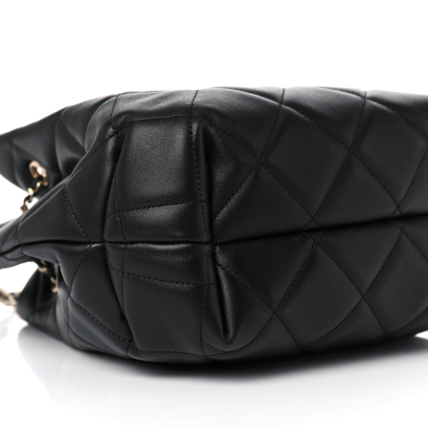 Lambskin Quilted Large CC Drawstring Bag Black