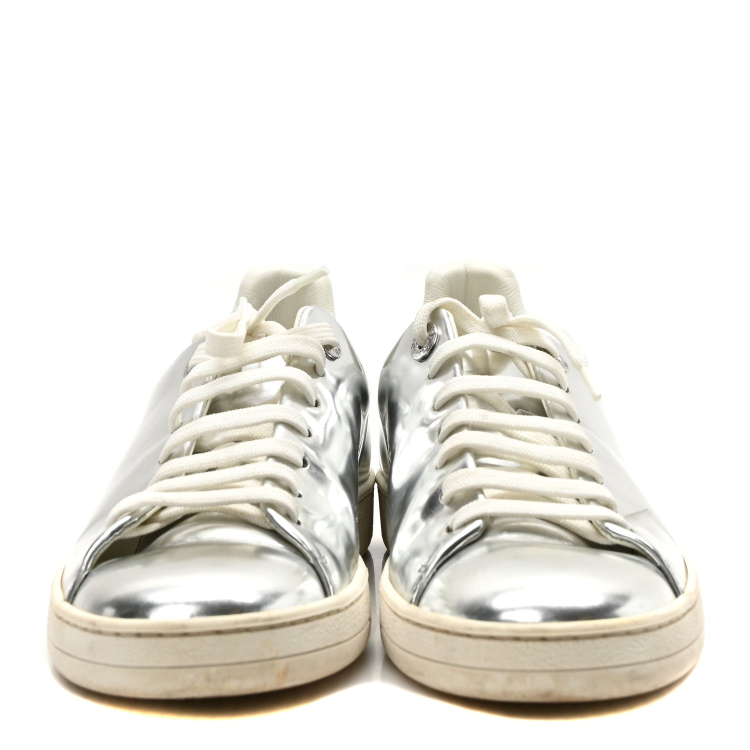 Louis Vuitton Metallic Calfskin Frontrow Sneakers 36.5 Silver 3 of 9