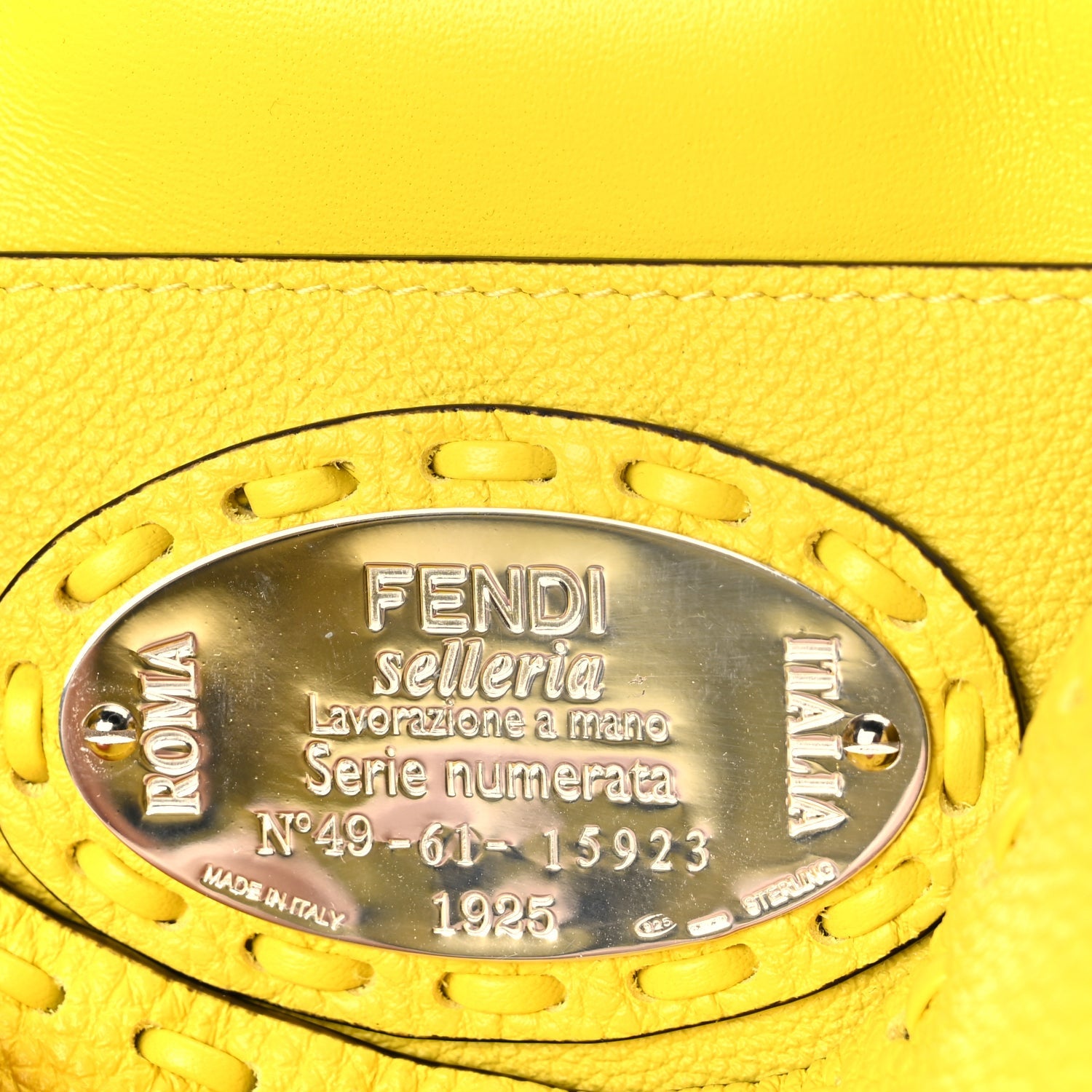 Fendi Cuoio Roma Sellerissima Nappa Sintetica Tape Stitch Mini Baguette Acid Yellow 5 of 8