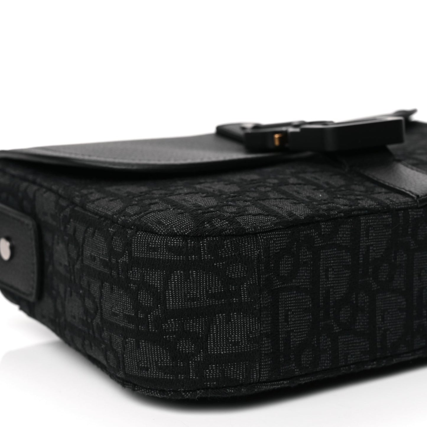 Oblique Jacquard Grained Calfskin Small Saddle Messenger Bag Black Oblique Monogram