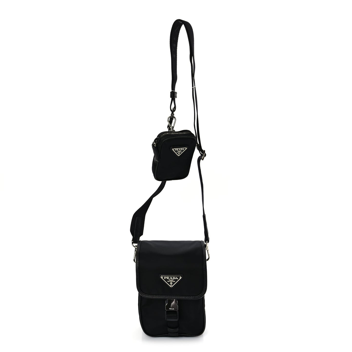 Re-Nylon Saffiano Mini Pocket Single Snap Buckle Messenger Bag Black